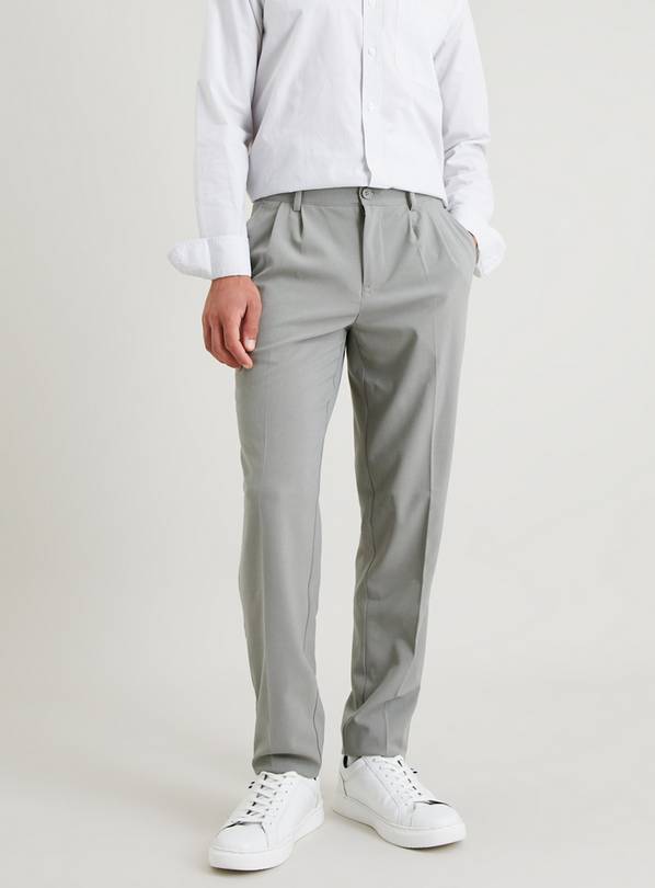 Buy Grey Double Pleat Tapered Trousers 30R | Trousers | Tu